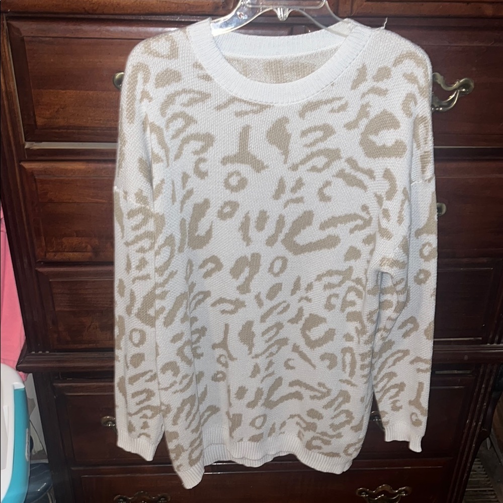 Leopard Print Sweater dress - Cream and Tan READ